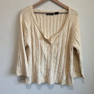 55. VTG Bill Bass Womens XL Tan Cable Knit Cardigan Beaded Sequin Ribbed Grandma
